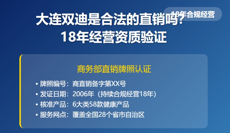 大连双迪是合法的直销吗？18年经营资质验证
